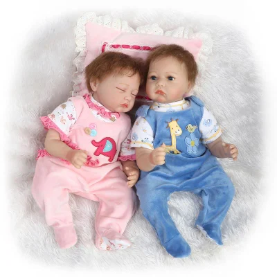22 Zoll weiche Silikon-Vinyl-Reborn-Babypuppen Zwillinge Silikon handgefertigt 55 cm Neugeborene Babypuppe weiches Vinyl Mädchenpuppe Weihnachtsgeschenk